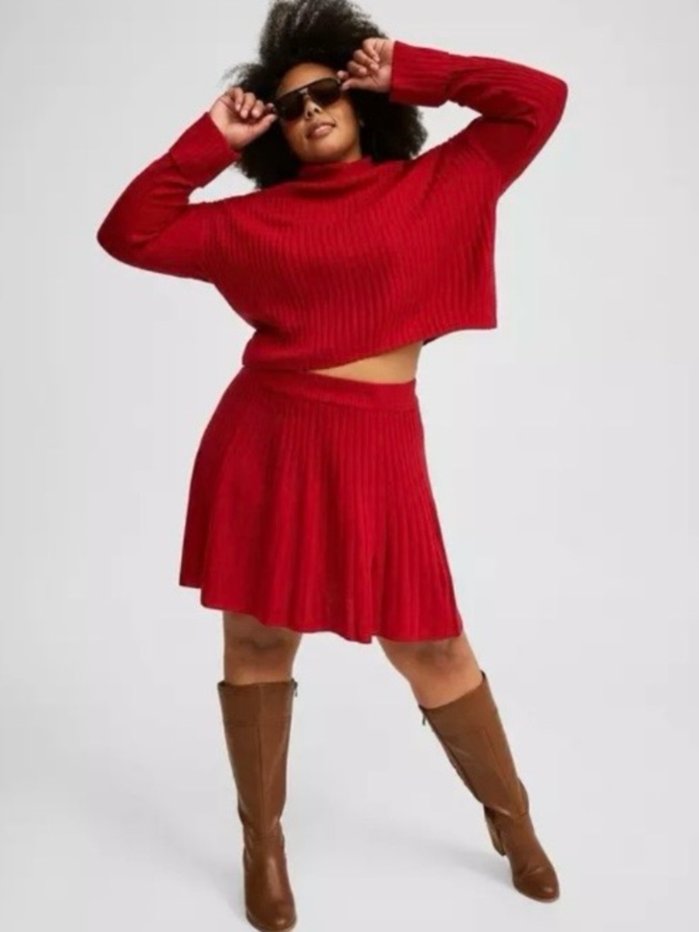Torrid Red Mini A-Line Ribbed Knit Circle Skater Skirt - Size 1X - NWT!
